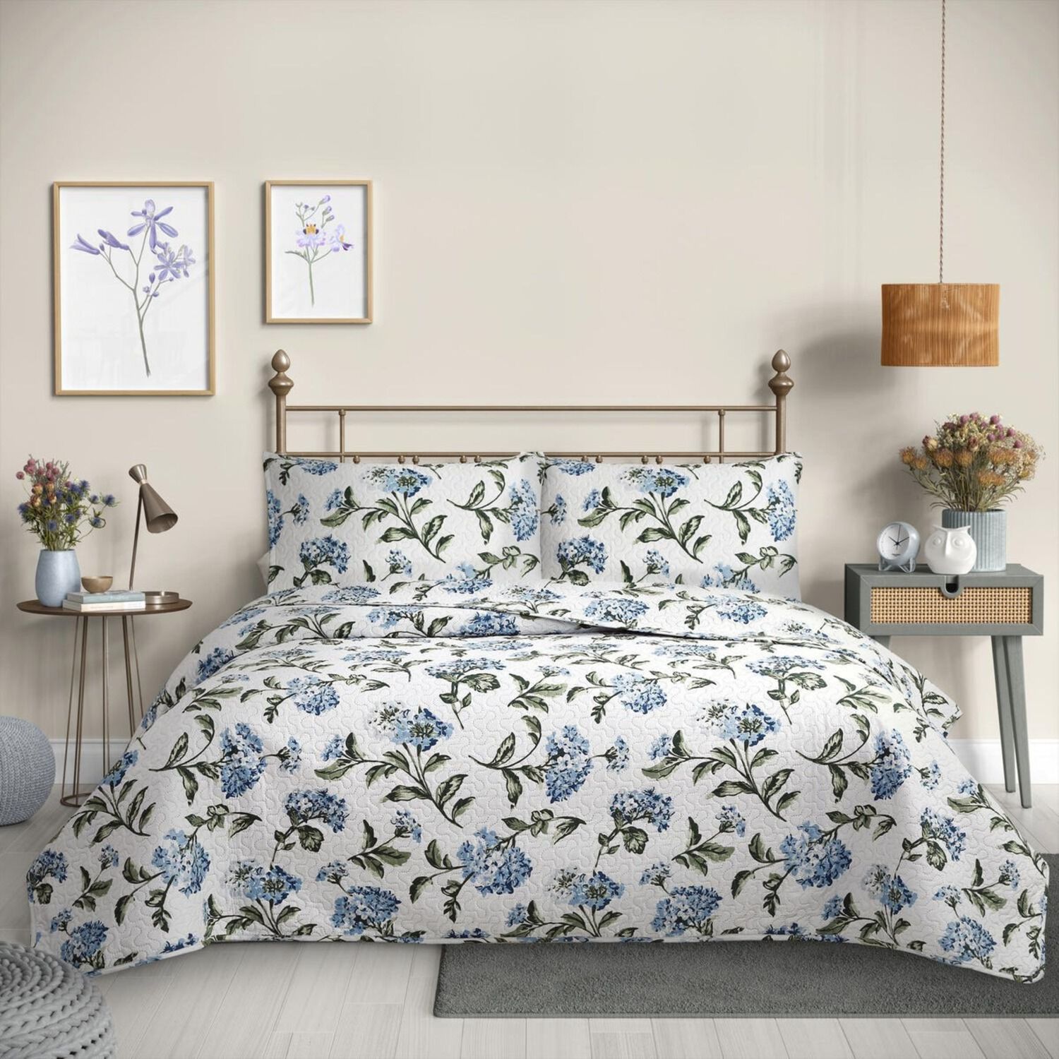 Cubrecama Quilt Reversible King 250 X 240 Cm Estampado Azul Flowers Collection Martin&eacute; image number 0.0