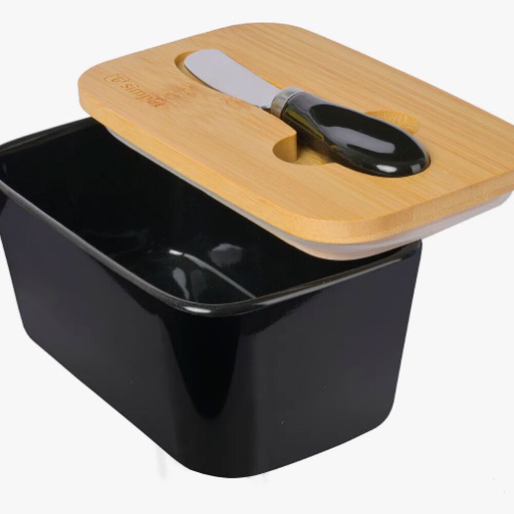 Mantequillero Cer&aacute;mica Tapa Bamboo + Cuchillo 600 Ml Negro image number 4.0