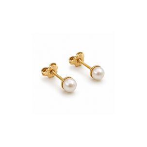 Aros Perla Cultivada Casquillo 5mm N3 Oro 18k 1.40gr Mujer Dorado