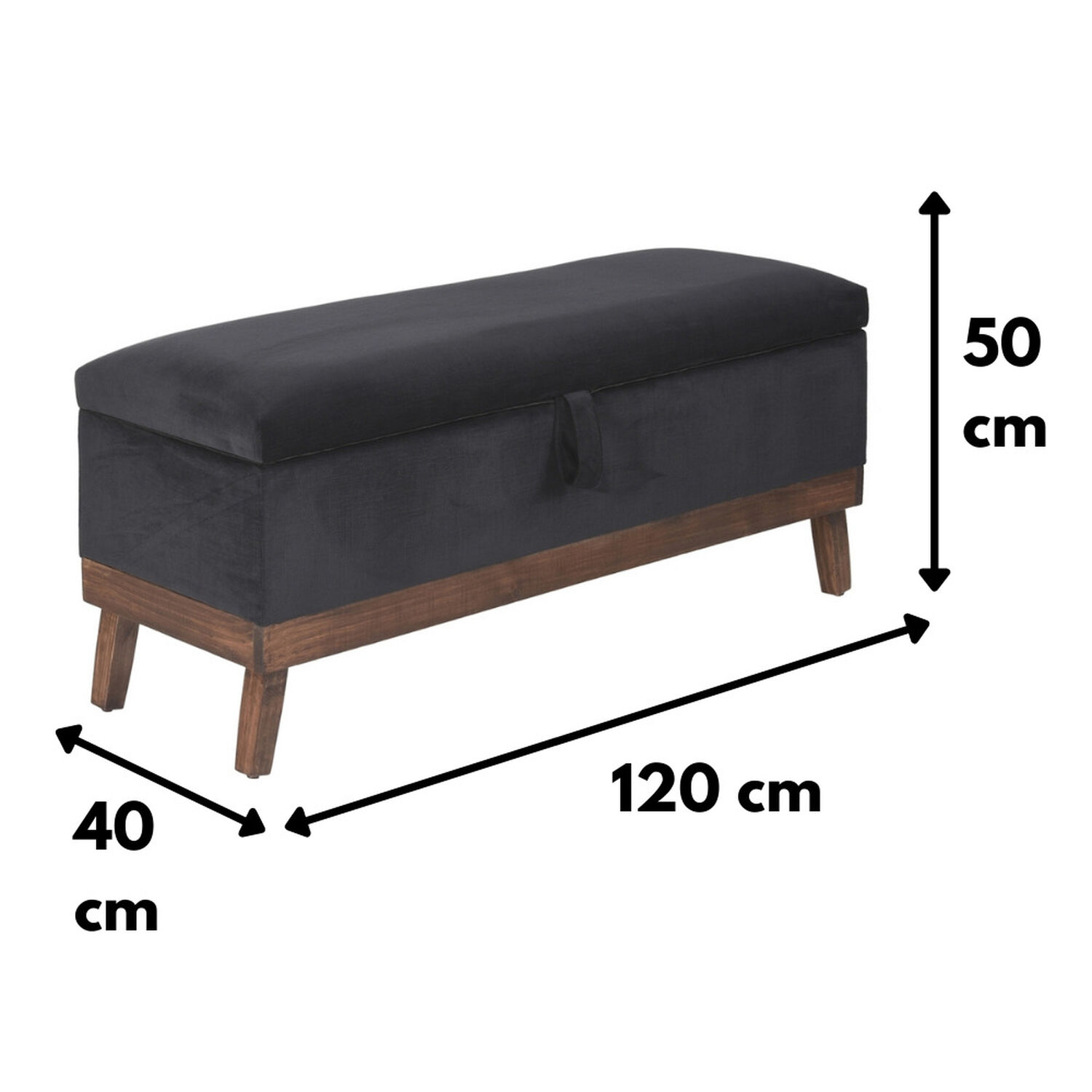 Banqueta Con Ba&uacute;l Incy Negro Felpa 120x40x50 Cm M&aacute;xima Design image number 3.0