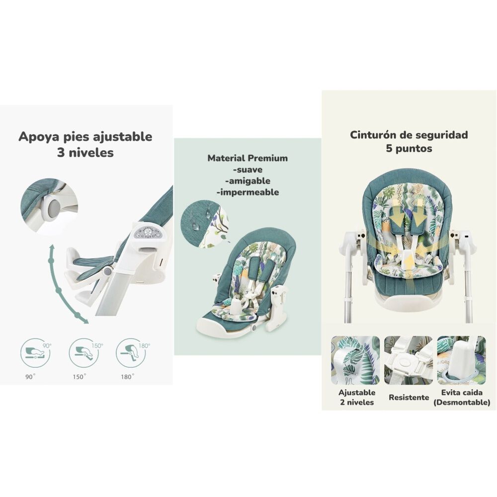 Silla De Comer Y Columpio Mecedor Lujoso Lubabycas Azul image number 4.0