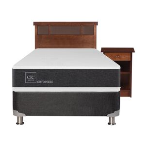 Box Spring Cic Ortopedic / 1.5 Plazas / Base Normal + Set De Maderas