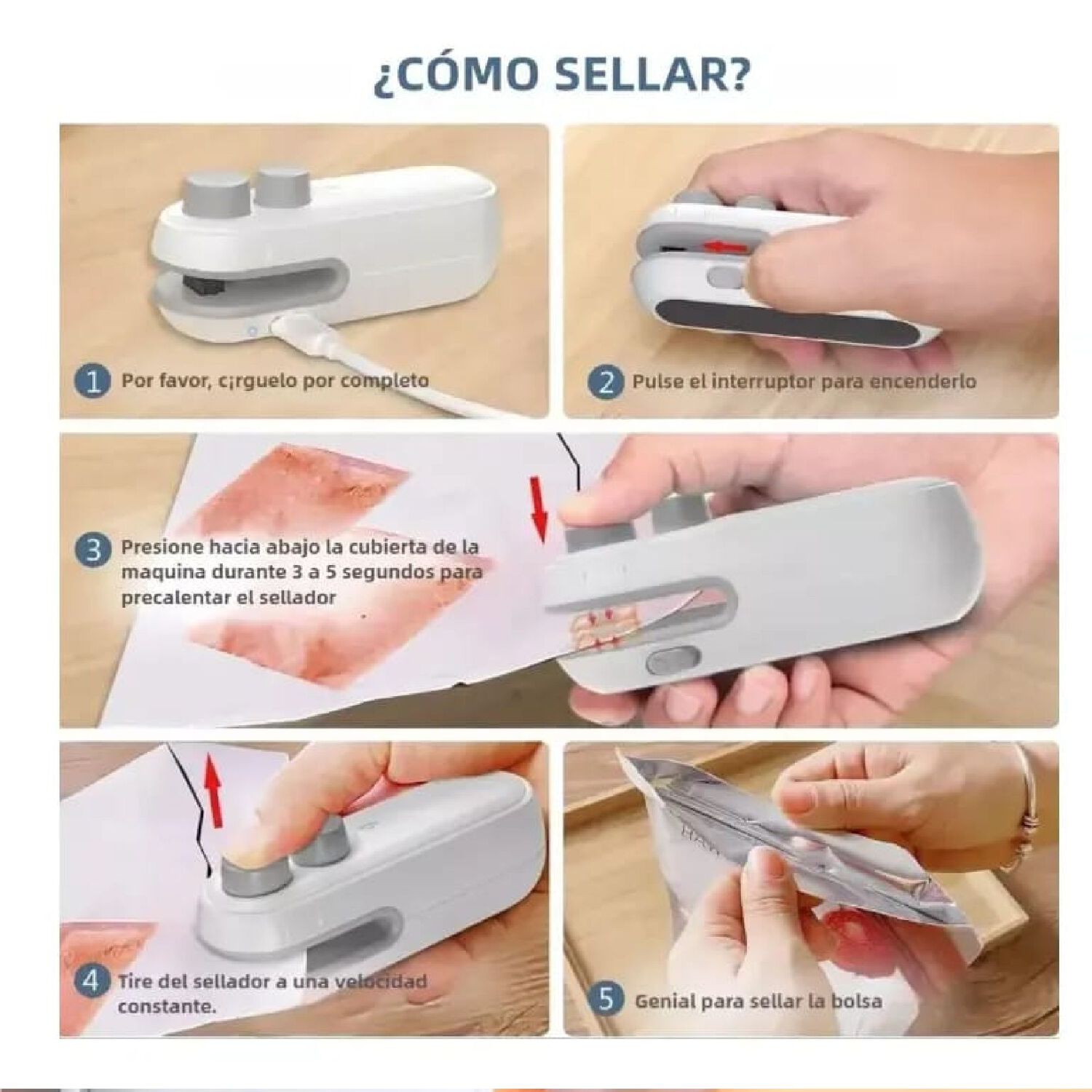 Mini Selladora De Bolsas Port&aacute;til Recargable Usb 2 En 1. image number 3.0