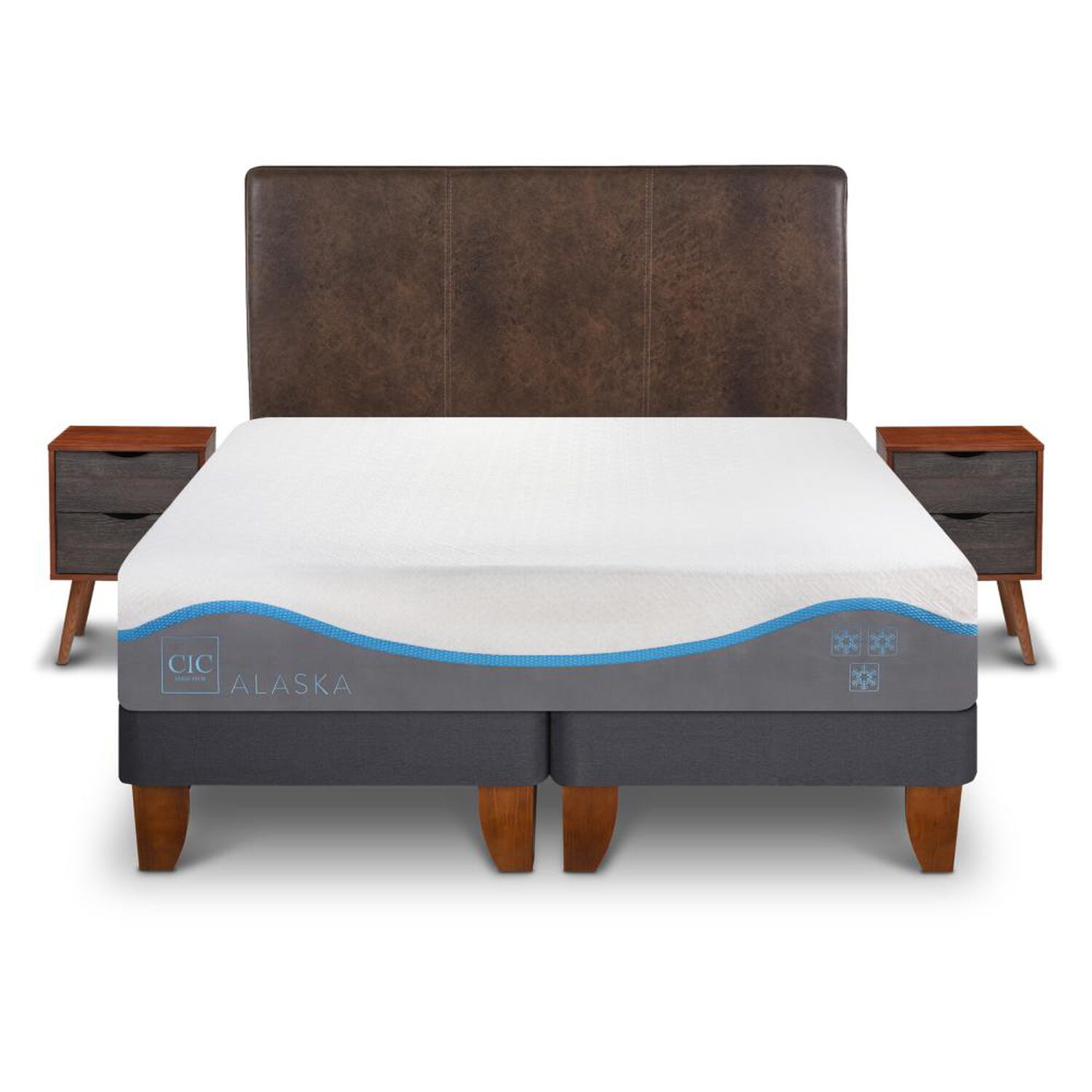 Cama Europea Cic Alaska / 2 Plazas / Base Dividida + Set De Maderas image number 0.0