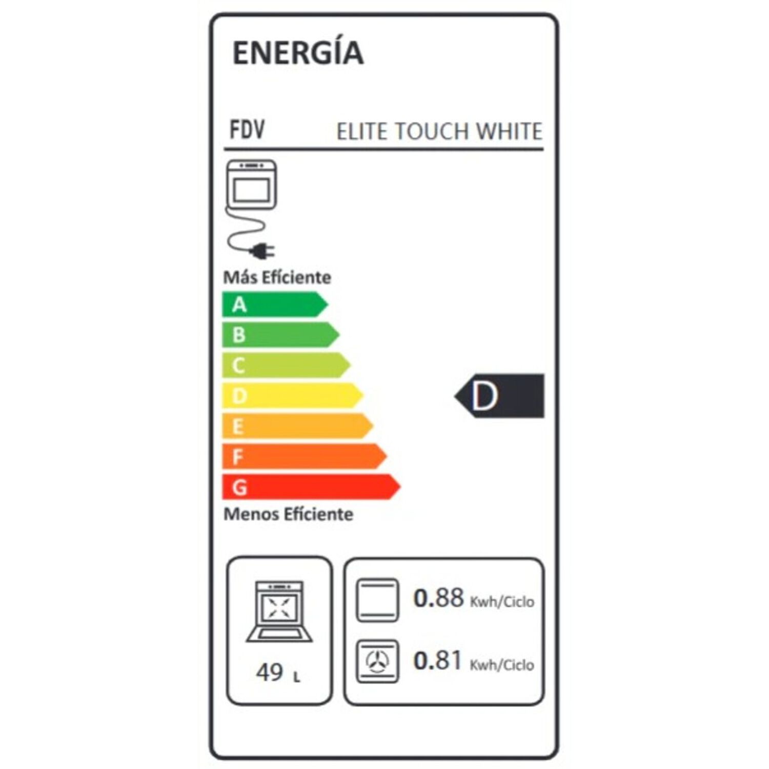 Fdv Horno El&eacute;ctrico Empotrable 52 Lts Elite Touch Blanco image number 7.0