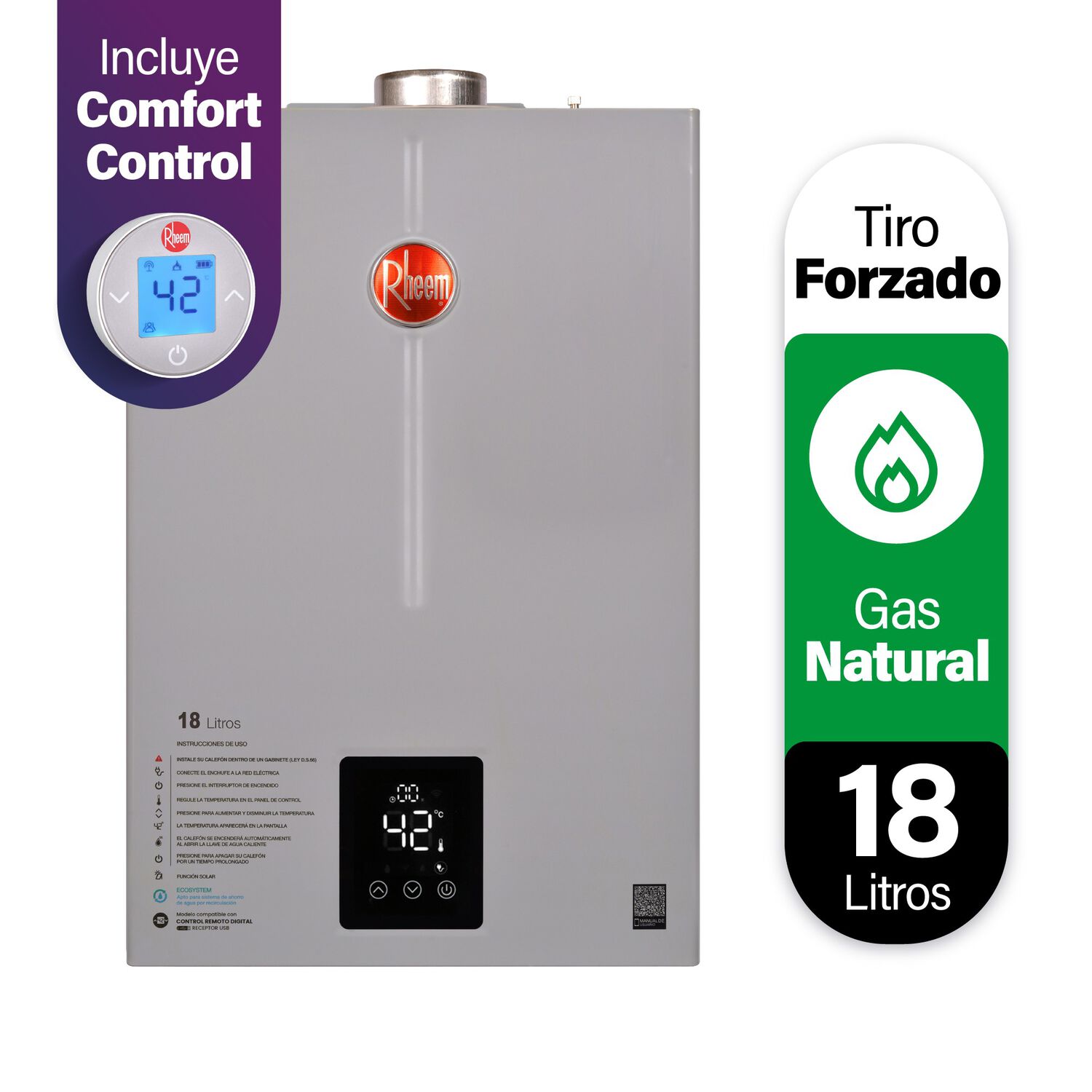 Calefont Digital 18 Litros Gn T. Forzado Con Control Remoto image number 1.0