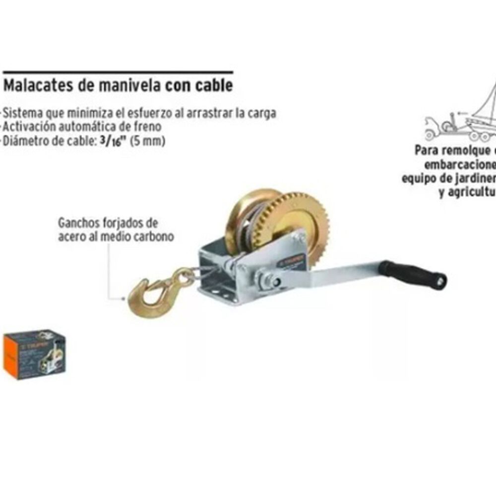 Malacate Con Manivela 650 Kg Con Cable Truper Maw-54c image number 3.0