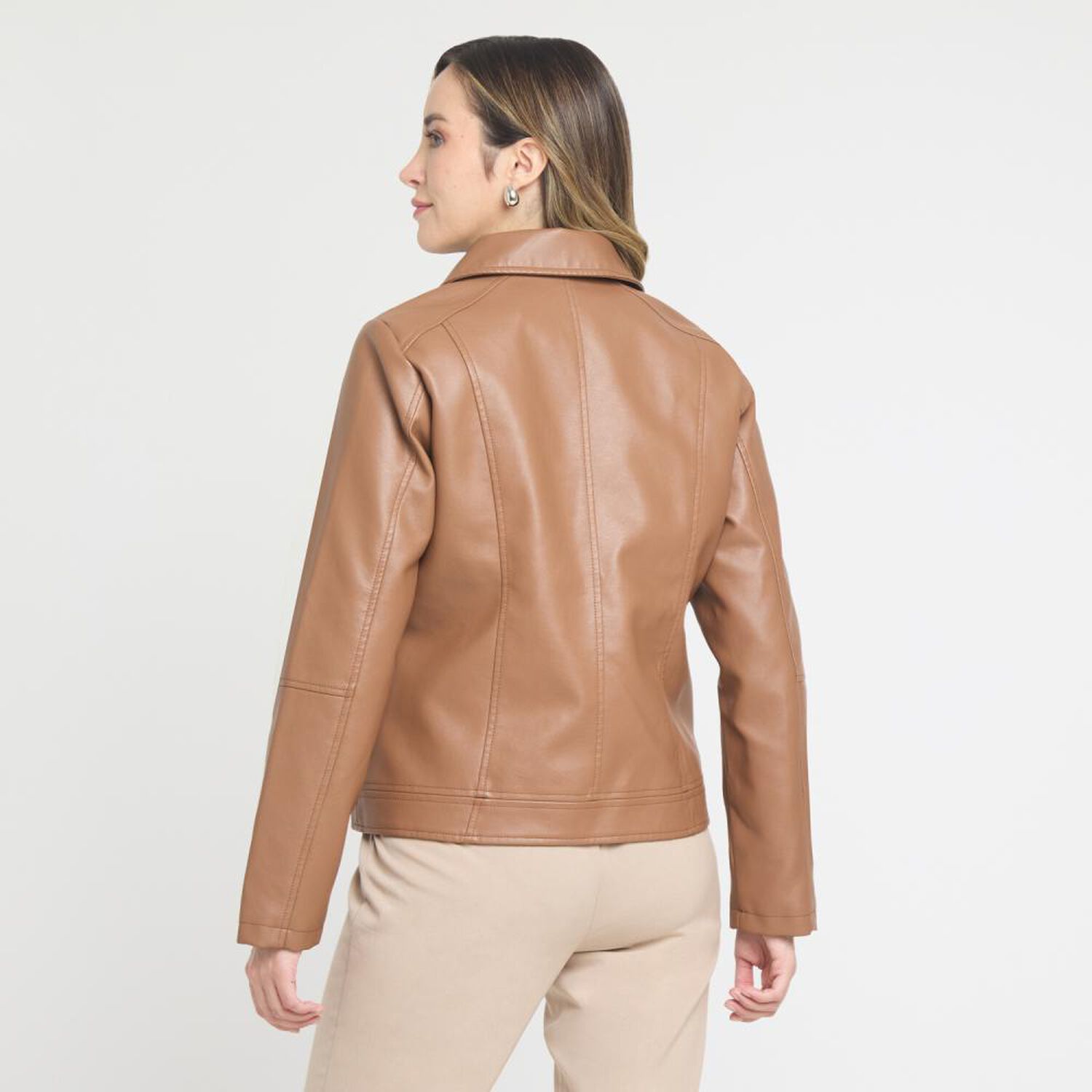Chaqueta Ecocuero B&aacute;sica Cuello Camisero Mujer Lesage image number 3.0