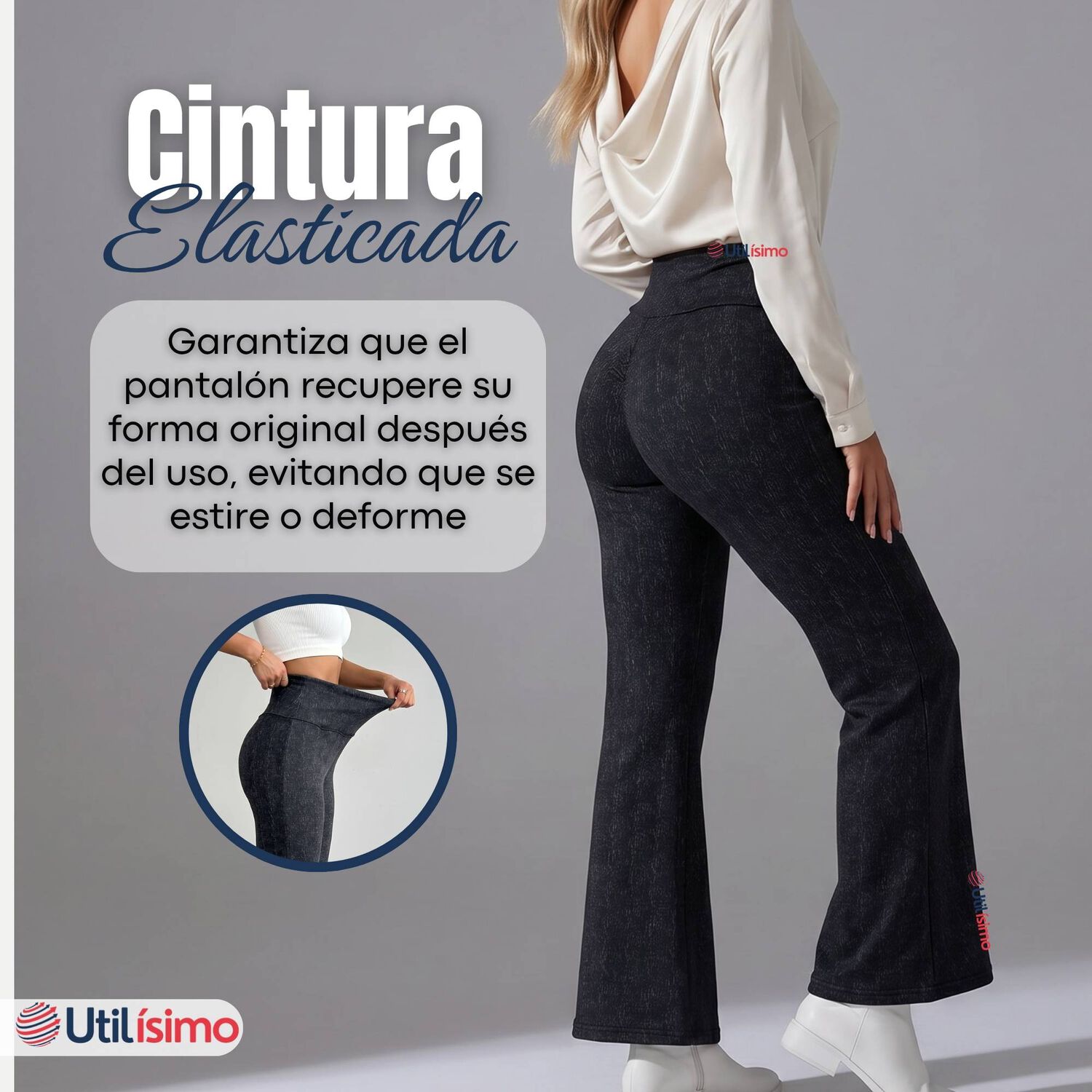 Pantal&oacute;n Polar Con Chiporro Palazzo Mujer Elasticada T&eacute;rmica Negro Jeans image number 8.0
