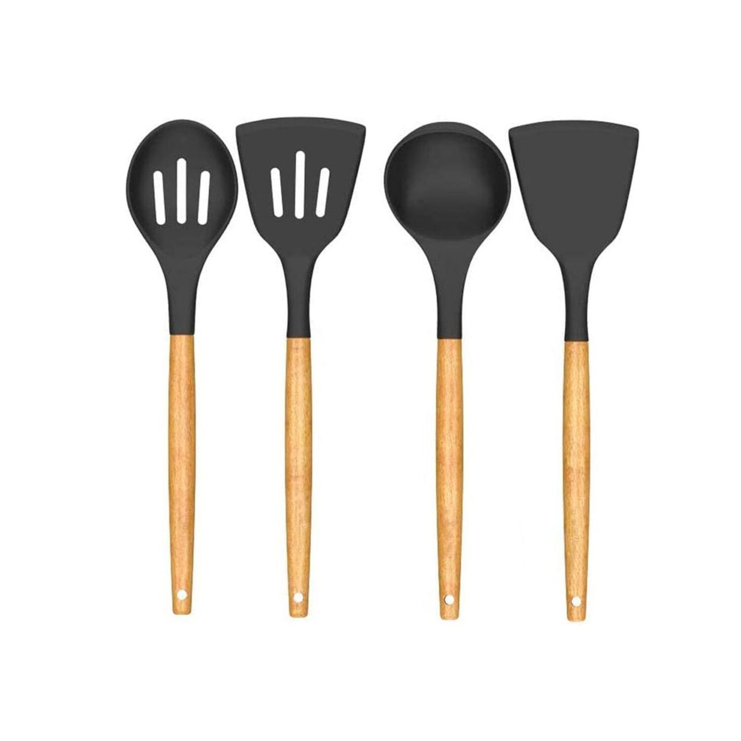 Set 4 Utensilios De Cocina Silicona Madera Negro image number 0.0