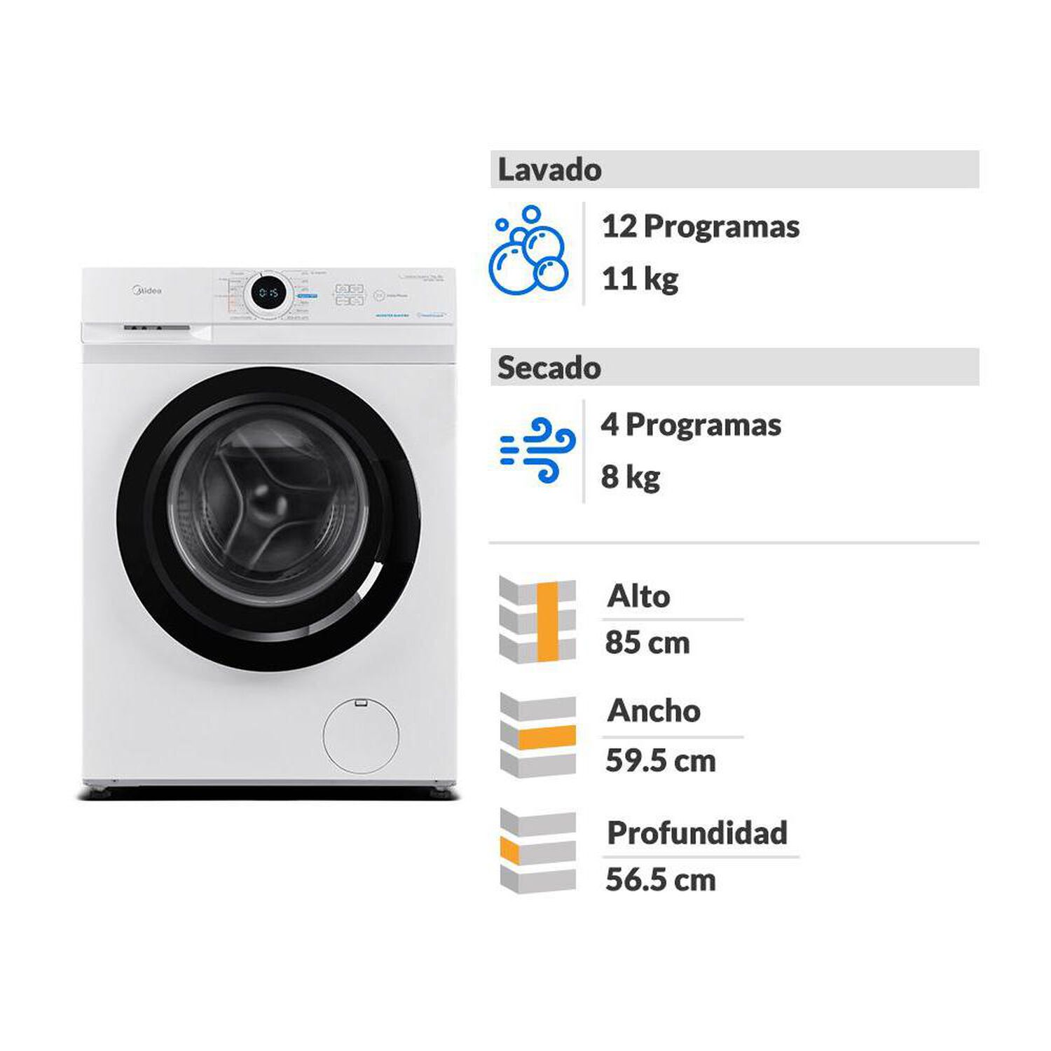 Lavadora Secadora Midea MF100D110B/W / 11 Kg / 8 Kg image number 1.0