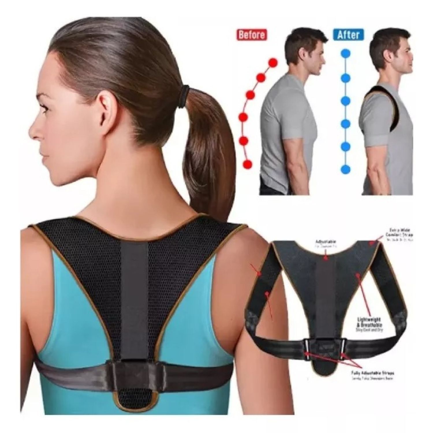 Corrector De Postura Soporte Lumbar De Espalda Mujer Hombre image number 1.0