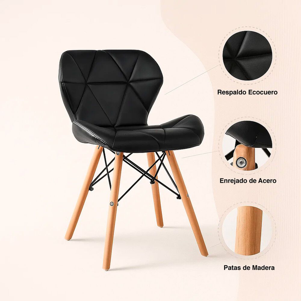 Pack De 4 Sillas Radar Acolchadas Ecocuero Negras image number 4.0