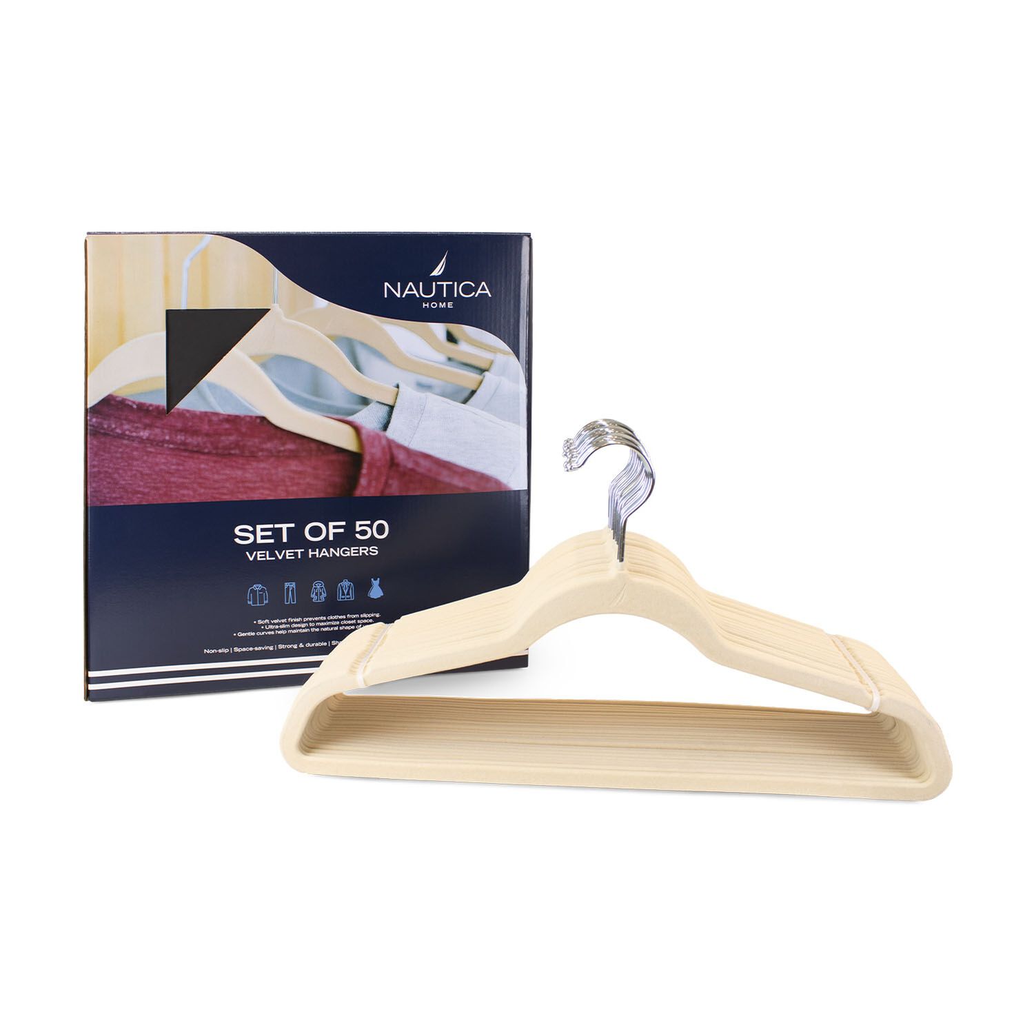 Colgadores De Ropa Pack 50 Beige Antideslizante Nautica Home image number 4.0