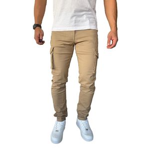 Pantal&oacute;n De Tela Cargo Slim Fit Mosaico Elasticado Caqui
