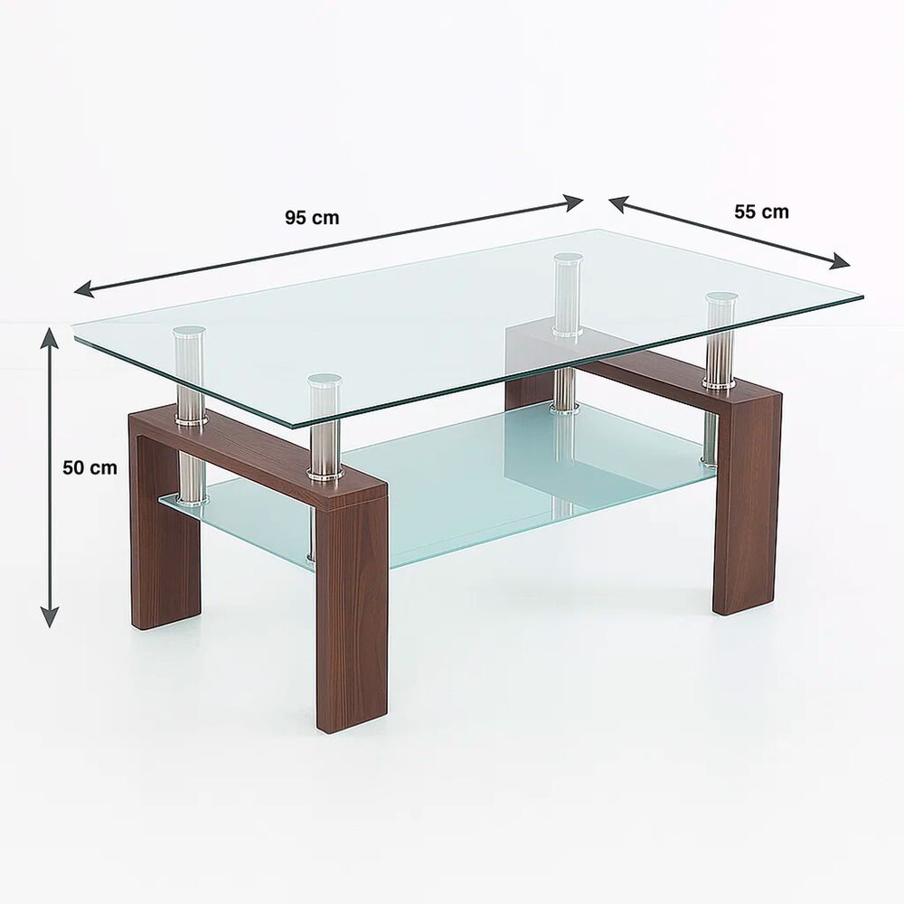 Mesa De Centro Para Living Rectangular De Vidrio Y Madera Oscura image number 6.0
