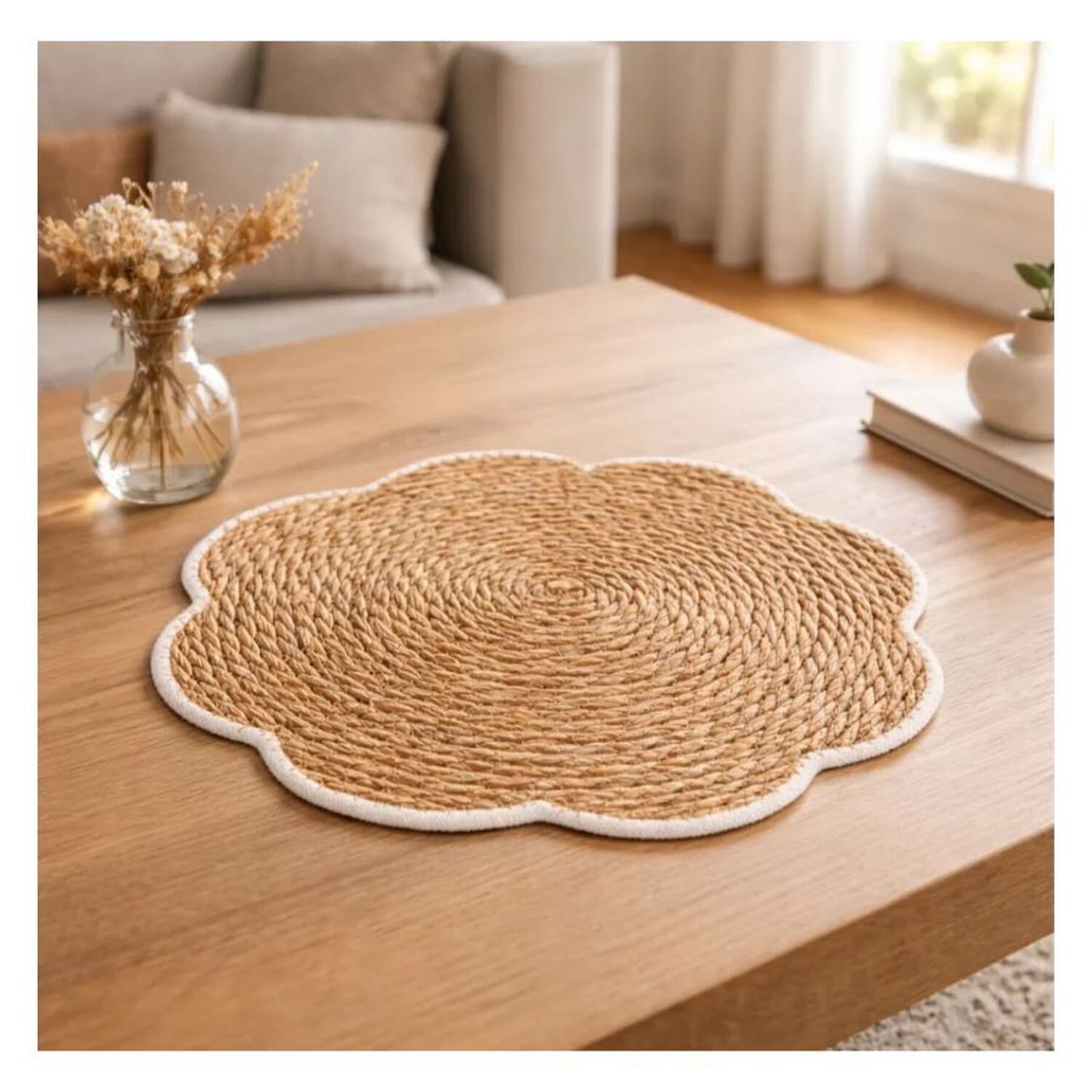 Pack 4 Individual Mesa Tejido Forma Flor Borde Blanco Festoneado 30cm image number 2.0