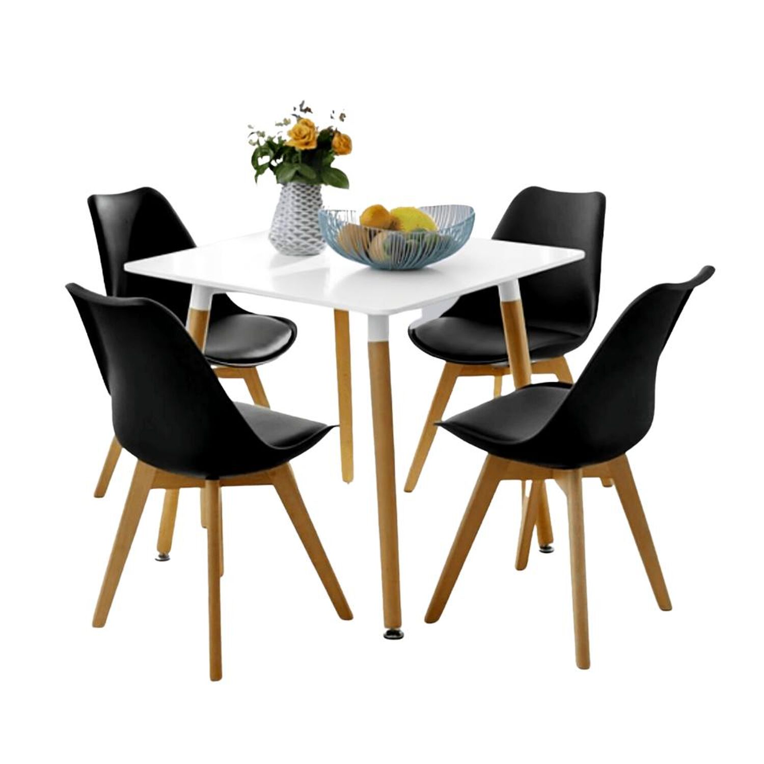 Comedor Mesa Eames Cuadrada Blanca + 4 Sillas Tulip Negras image number 0.0