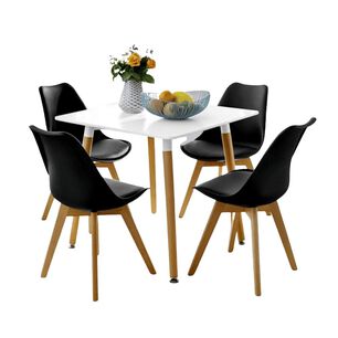 Comedor Mesa Eames Cuadrada Blanca + 4 Sillas Tulip Negras