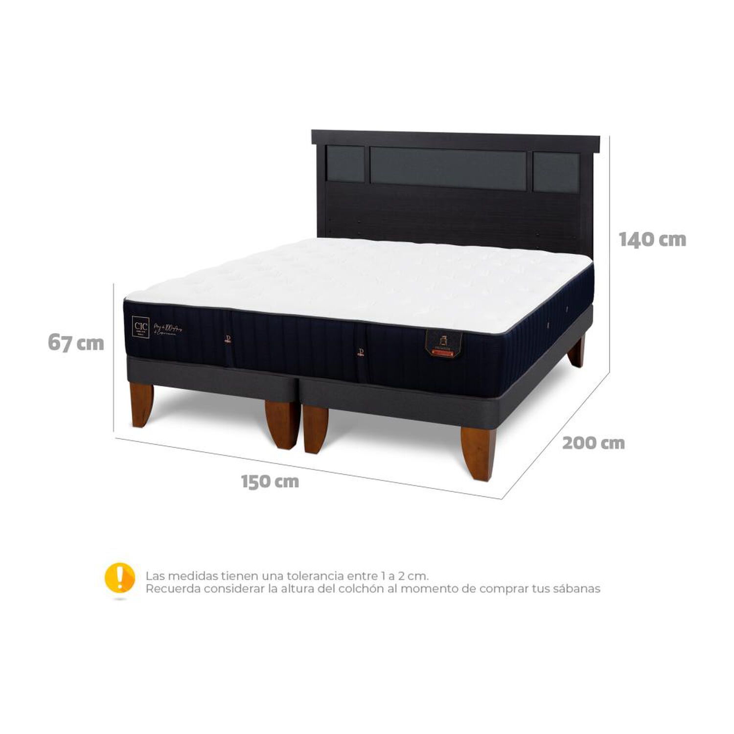 Cama Europea Cic Linea Premium / 2 Plazas / Base Dividida + Respaldo image number 5.0