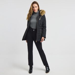 Parka Regular Cuello Alto Con Capucha Con Pelos Mujer Kimera