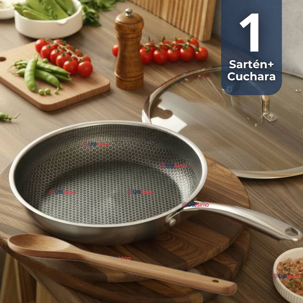 Sartén Acero Inoxidable Antiadherente 28cm +cuchara De Madera De Bambú image number 0.0