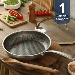 Sartén Acero Inoxidable Antiadherente 28cm +cuchara De Madera De Bambú