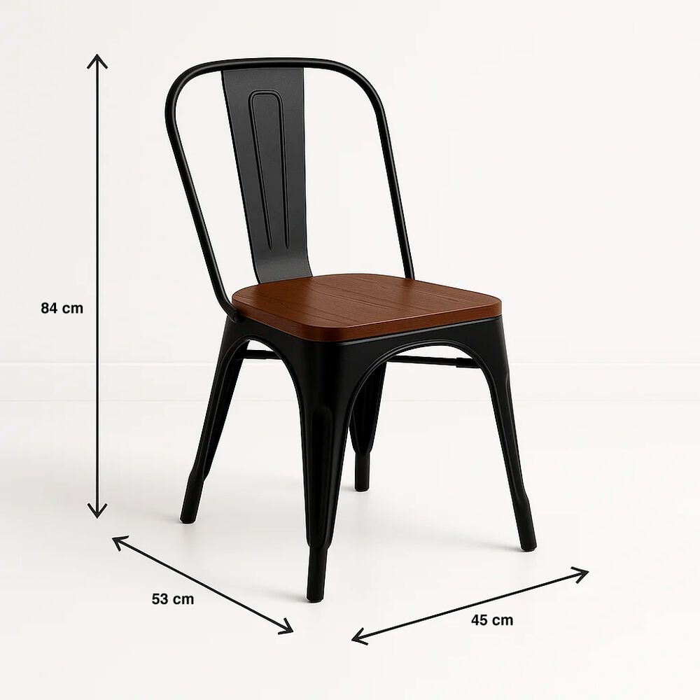 Pack De 4 Sillas Tolix Con Asiento De Madera Oscura Walnut - Negras image number 3.0
