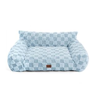 Cama Sof&aacute; Para Perros Y Gatos Dise&ntilde;o Cuadros Azul Lavable Talla L