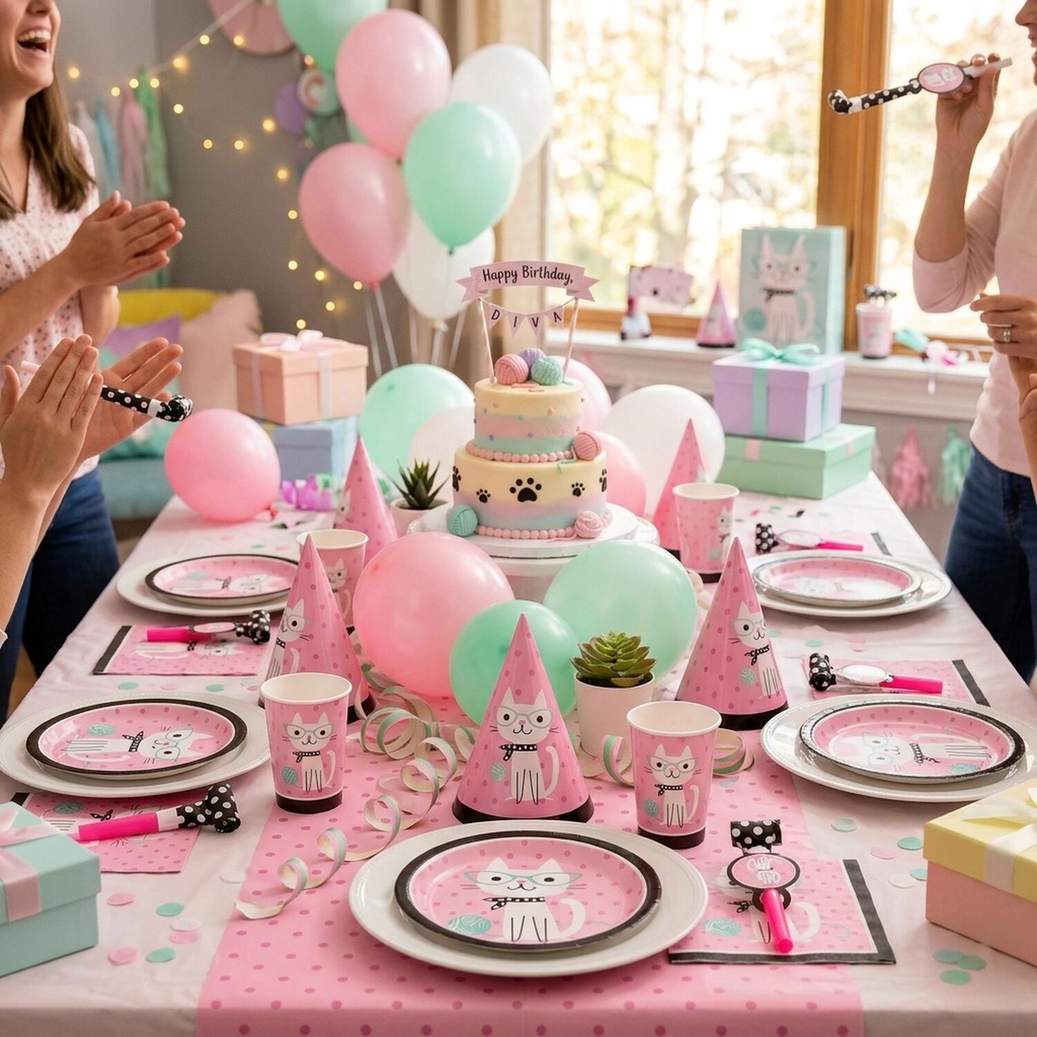 Set Cumplea&ntilde;os Gato Kitty Cat Diva Purrfect Cotill&oacute;n 6 Uni image number 2.0