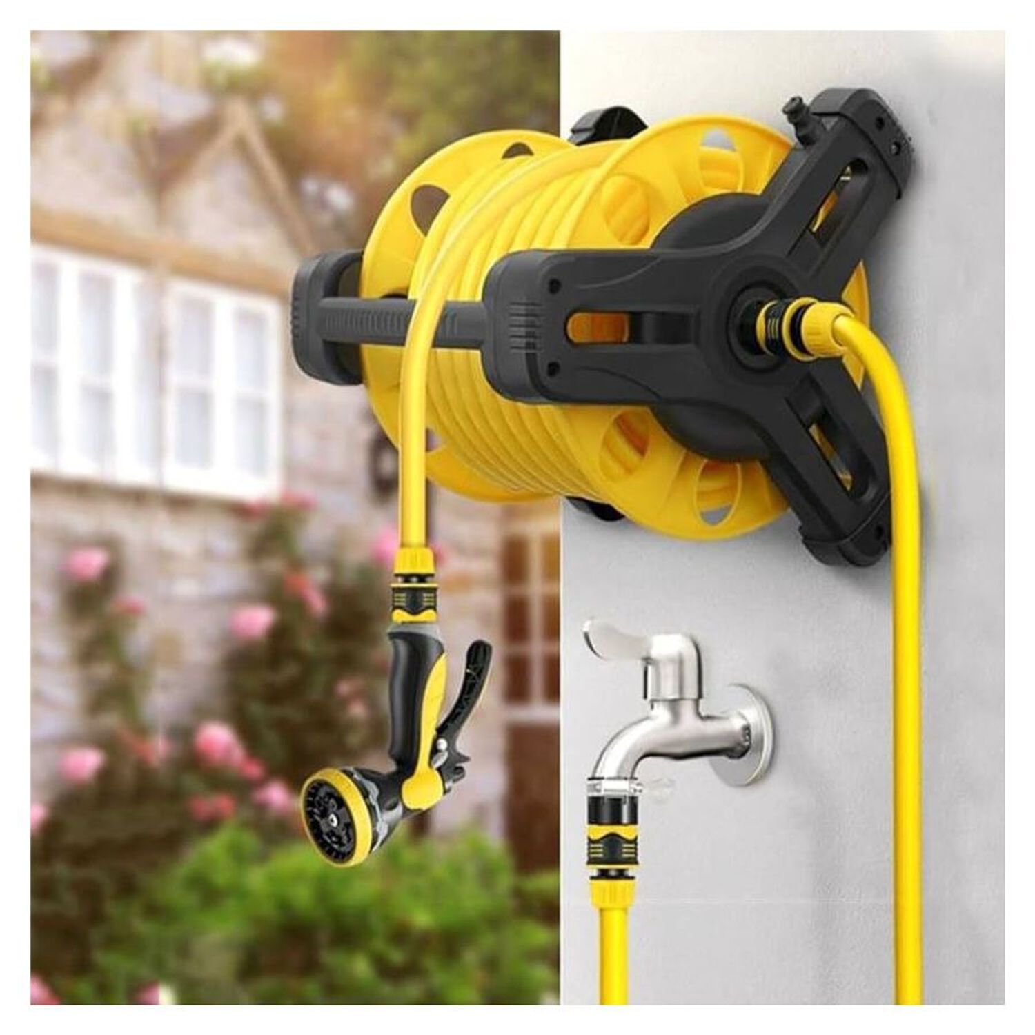 Manguera Retractil Multiuso Con Riel Para Jardin 15m Amarilla image number 3.0