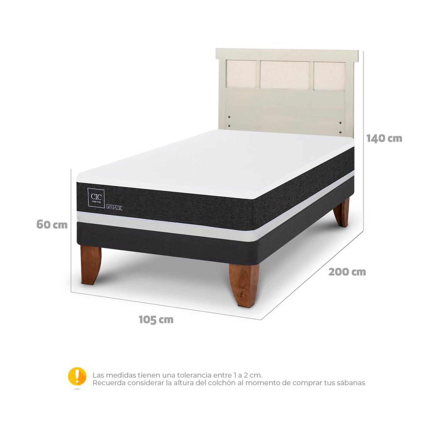 Cama Europea Cic Ortopedic / 1.5 Plazas / Base Normal + Respaldo image number 4.0