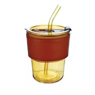 Vaso Taza De Vidrio Con Tapa Herm&eacute;tica Y Bombilla 400 Ml