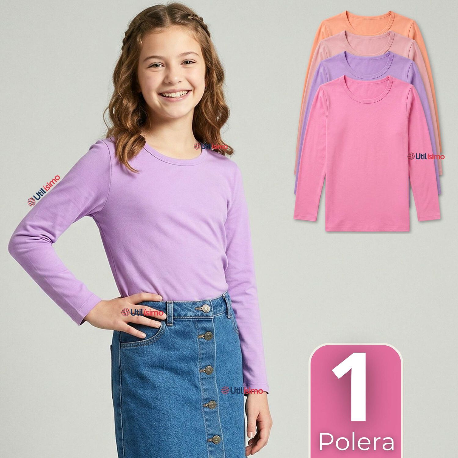 Camiseta Polera Bamb&uacute; Cuello Redondo Primera Capa Manga Larga Colores Surtido Ni&ntilde;a image number 0.0