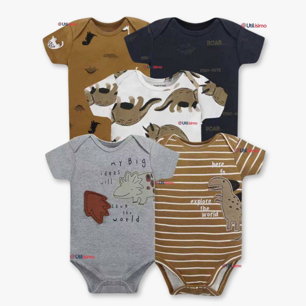 Pack 5 Bodys Ni&ntilde;o Manga Corta Tedmimak 100% Algod&oacute;n Dino Roar image number 0.0