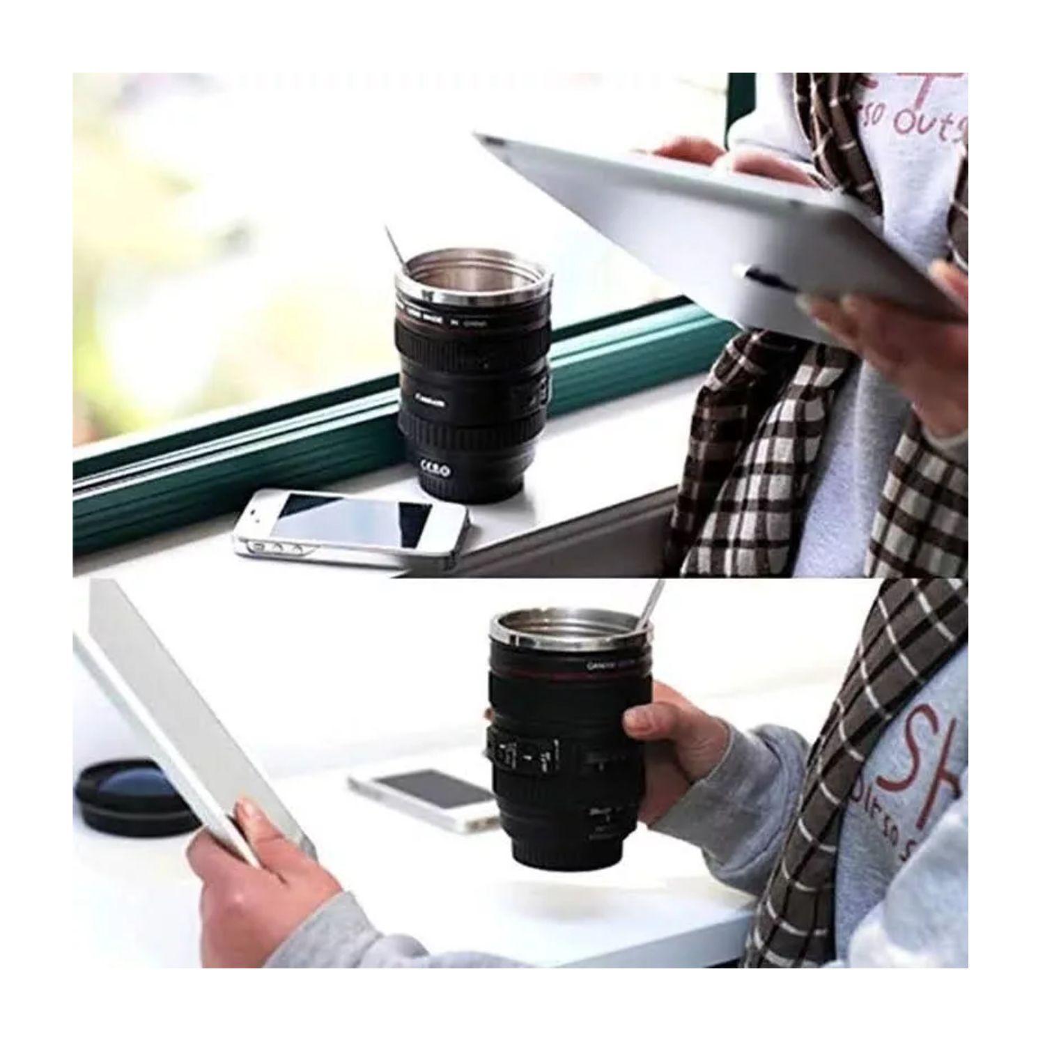 Vaso Cafe Camara Negro 14cm Con Tapa Dise&ntilde;o Moderno image number 3.0