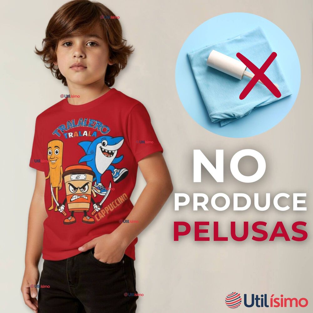 Polera Brainrots 100% Algodón Manga Corta Niño Tralalero Rojo image number 8.0