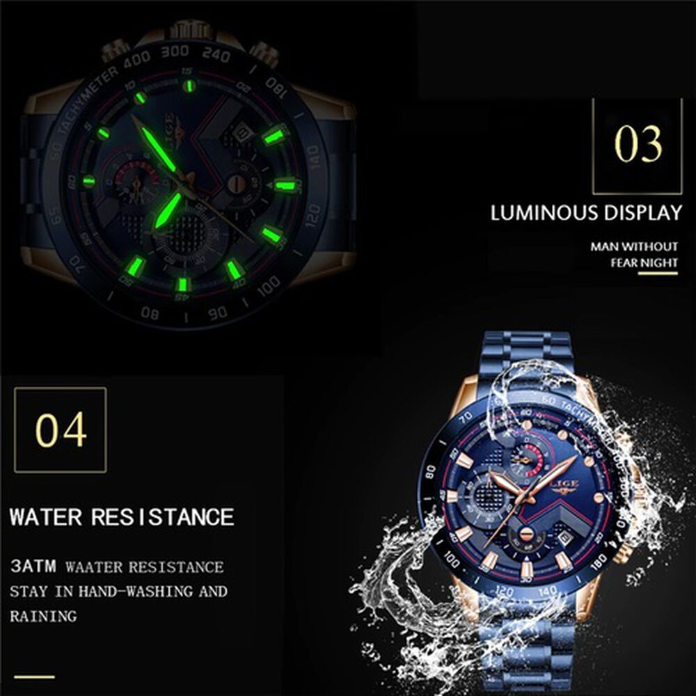 Reloj Hombre Deportivo De Lujo Lige Acero Inoxidable Y Cuarzo Impermeable A La Moda image number 2.0