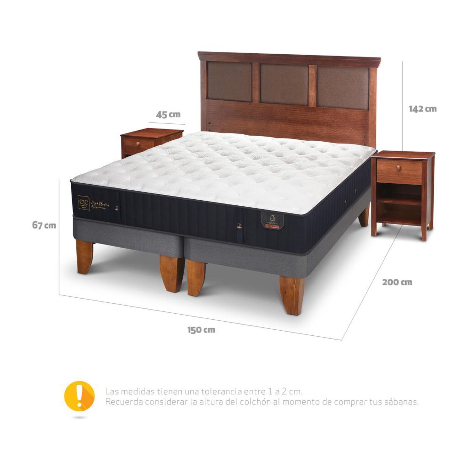 Cama Europea Cic Premium / 2 Plazas / Base Dividida + Set De Maderas image number 4.0