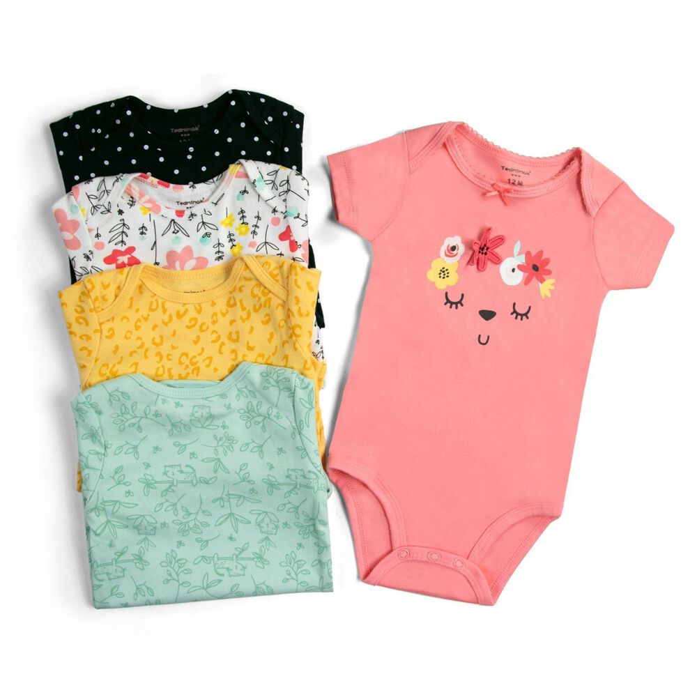 Pack 5 Bodys Niña Manga Corta Tedmimak 100% Algodón Rosa Floreado image number 1.0
