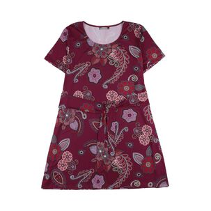 Vestido Full Print Amarra En Cintura Manga Corta Cuello Redondo Mujer Lesage