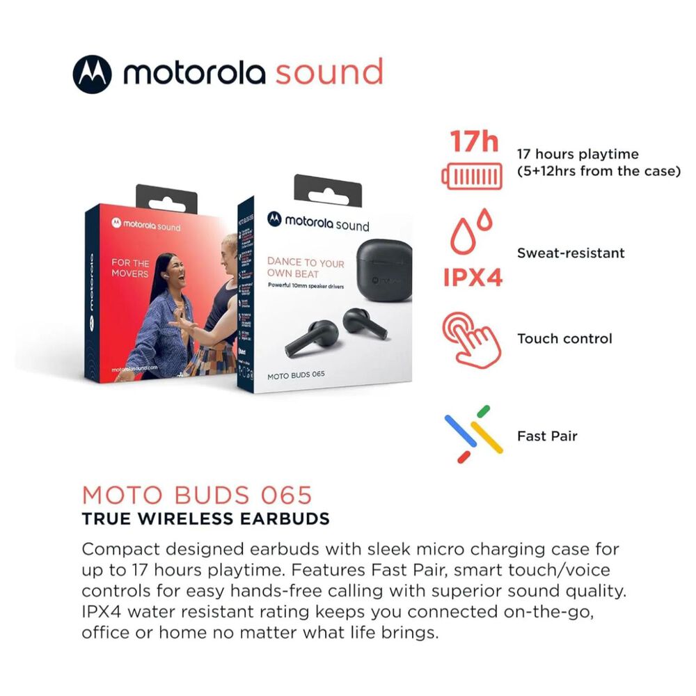 Audifonos Bluetooth Tw Ipx4 Recargables Moto Buds 065 Negro image number 5.0