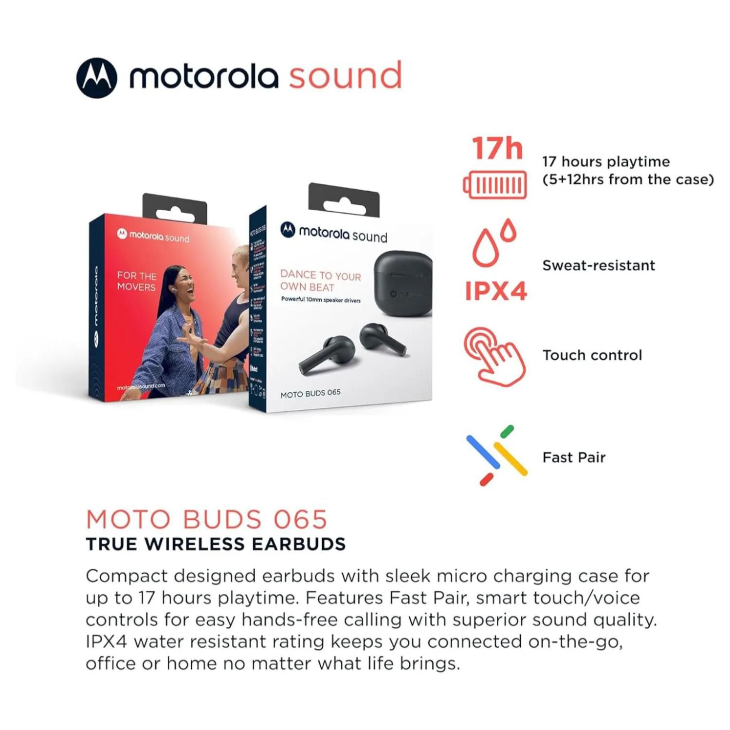 Audifonos Bluetooth Tw Ipx4 Recargables Moto Buds 065 Negro image number 5.0