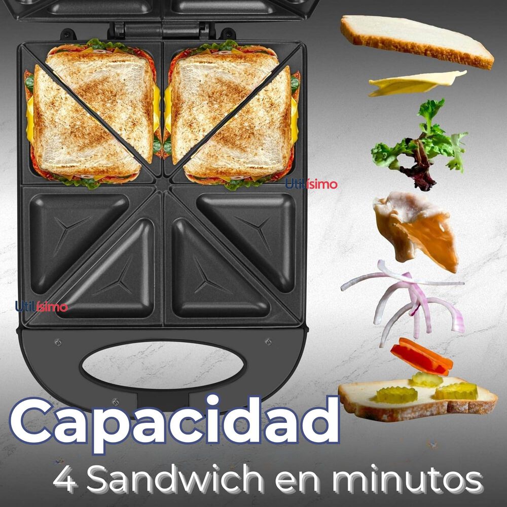 Sandwichera Eléctrica Antiadherente Tostadora 4 Sandwich 1000w De Potencia image number 4.0