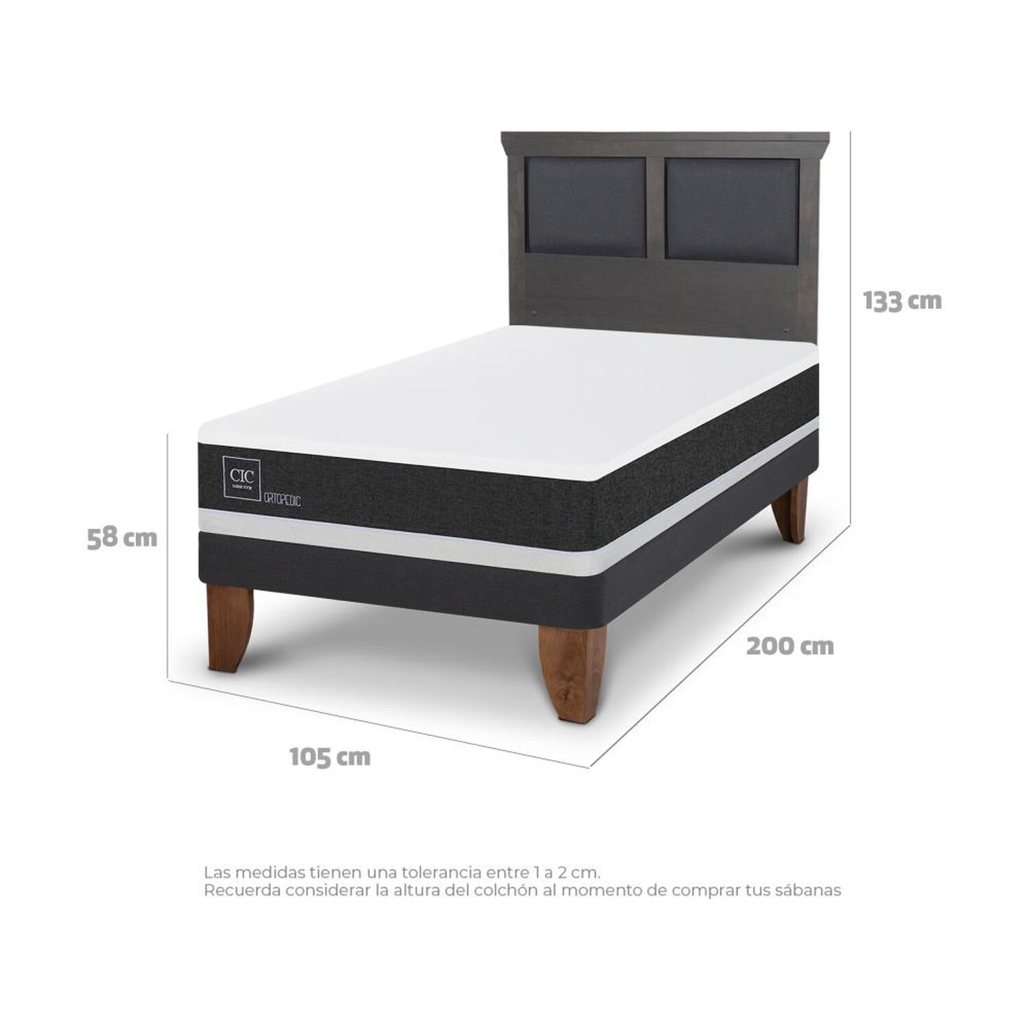 Cama Europea Cic Ortopedic / 1.5 Plazas / Base Normal + Respaldo image number 3.0