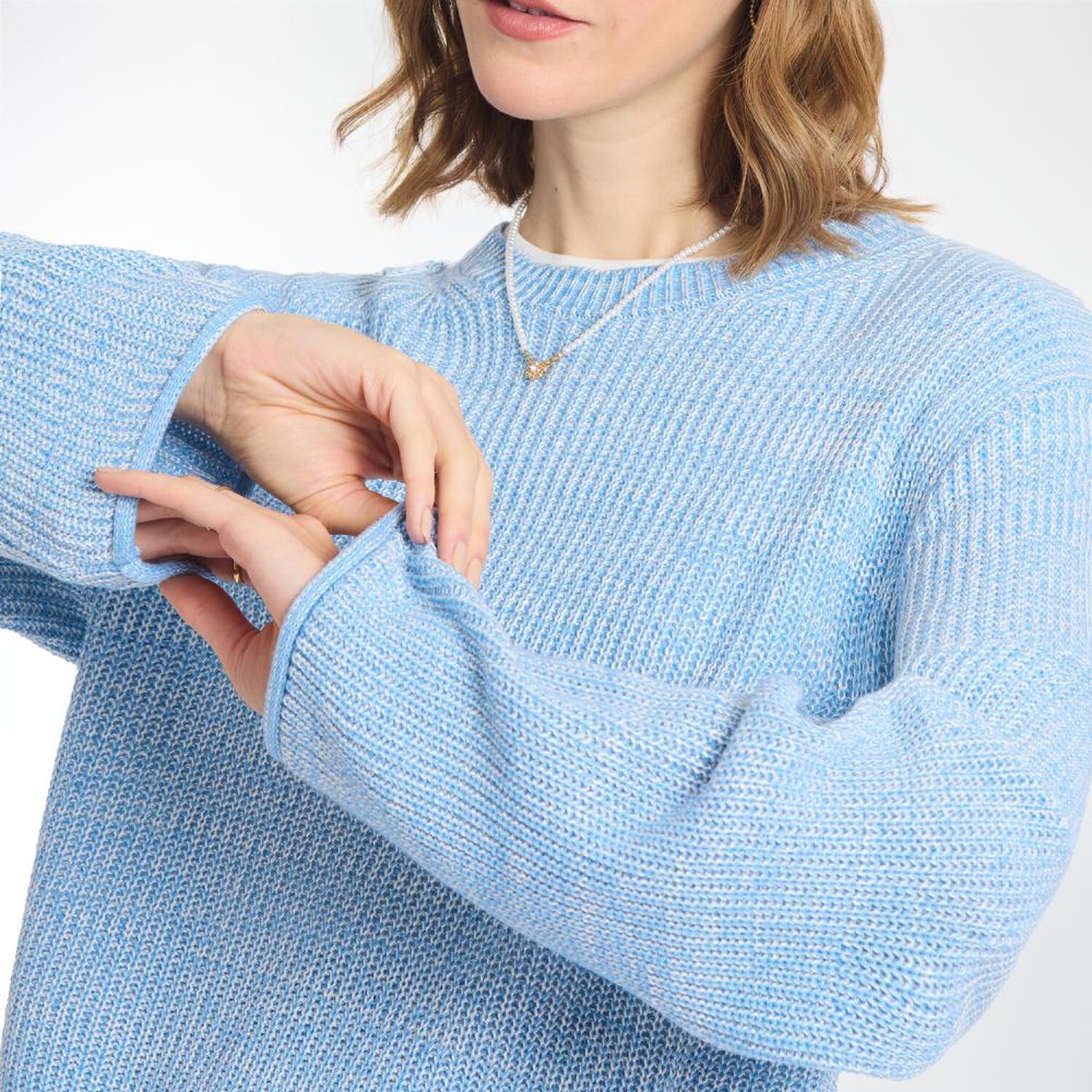Sweater Crop Efecto Desgastado Manga Larga Cuello Redondo Mujer Freedom image number 4.0
