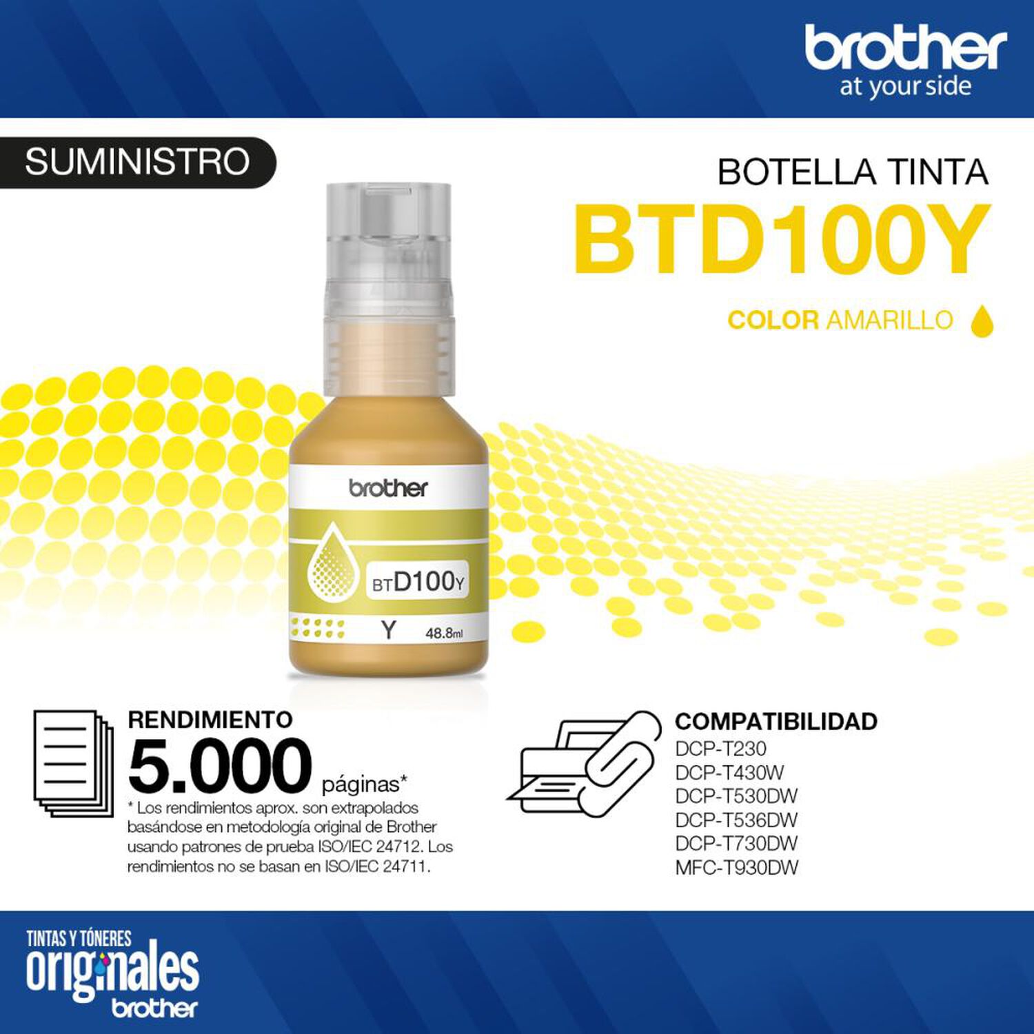 Tinta Brother BTD100Y Yellow image number 5.0