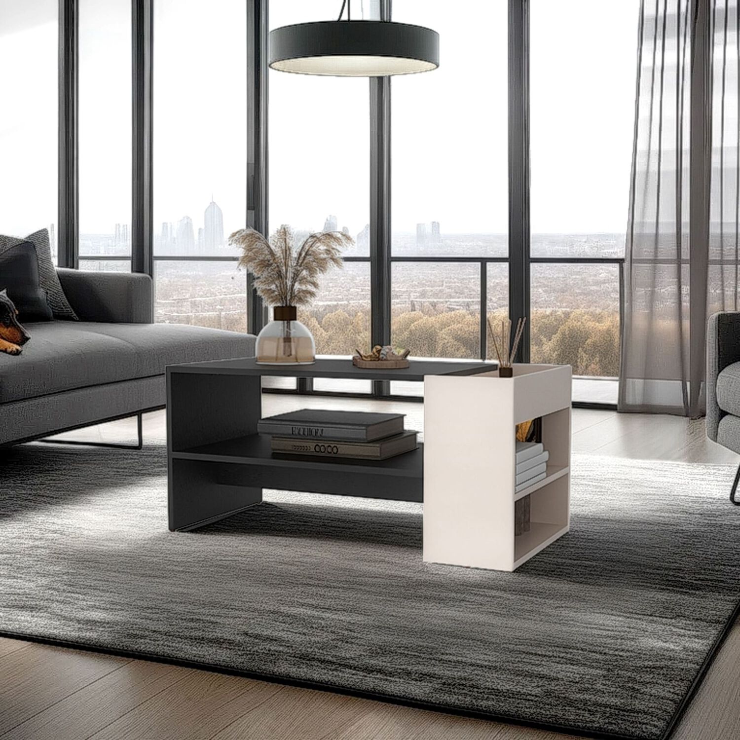 Mesa Centro 42x91x45 Cm Beige Y Negro image number 4.0