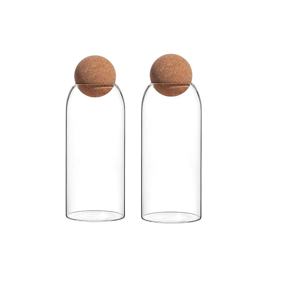 Set 2 Botellas Frascos Contenedor 1200ml Vidrio 20cm Corcho image number 0.0