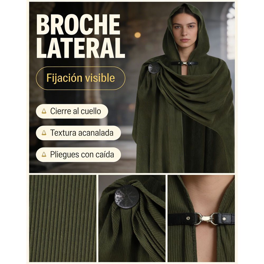 Disfraz Tunica Capa Con Capucha Medieval Con Broche Para Cosplay Halloween Y Teatro Unisex image number 14.0